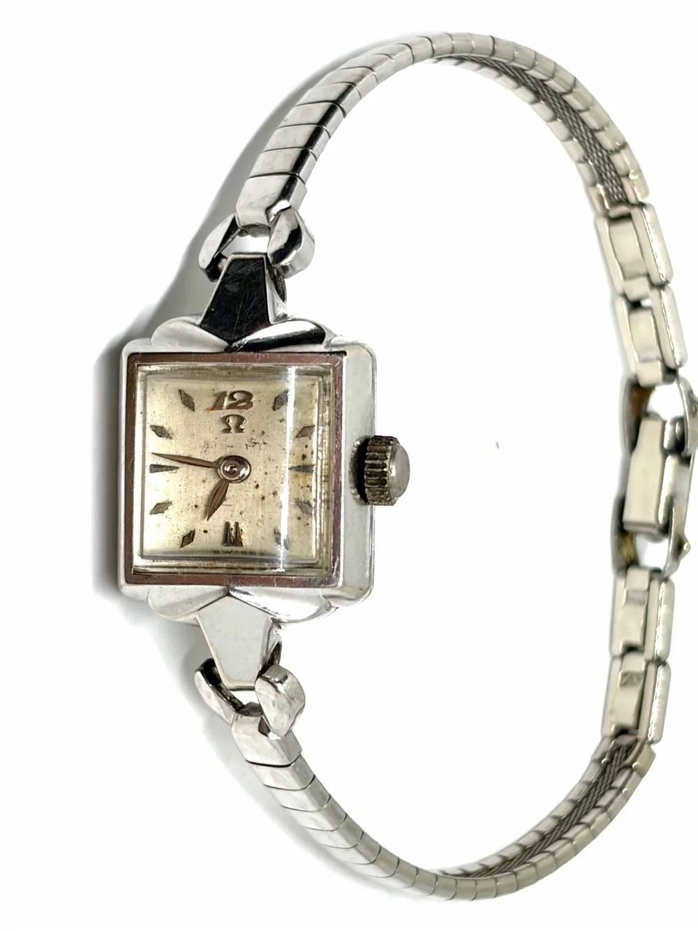 Antique Omega White 10k Gold Filled Mechanical Wind Vintage Wrist Watch WORKING
